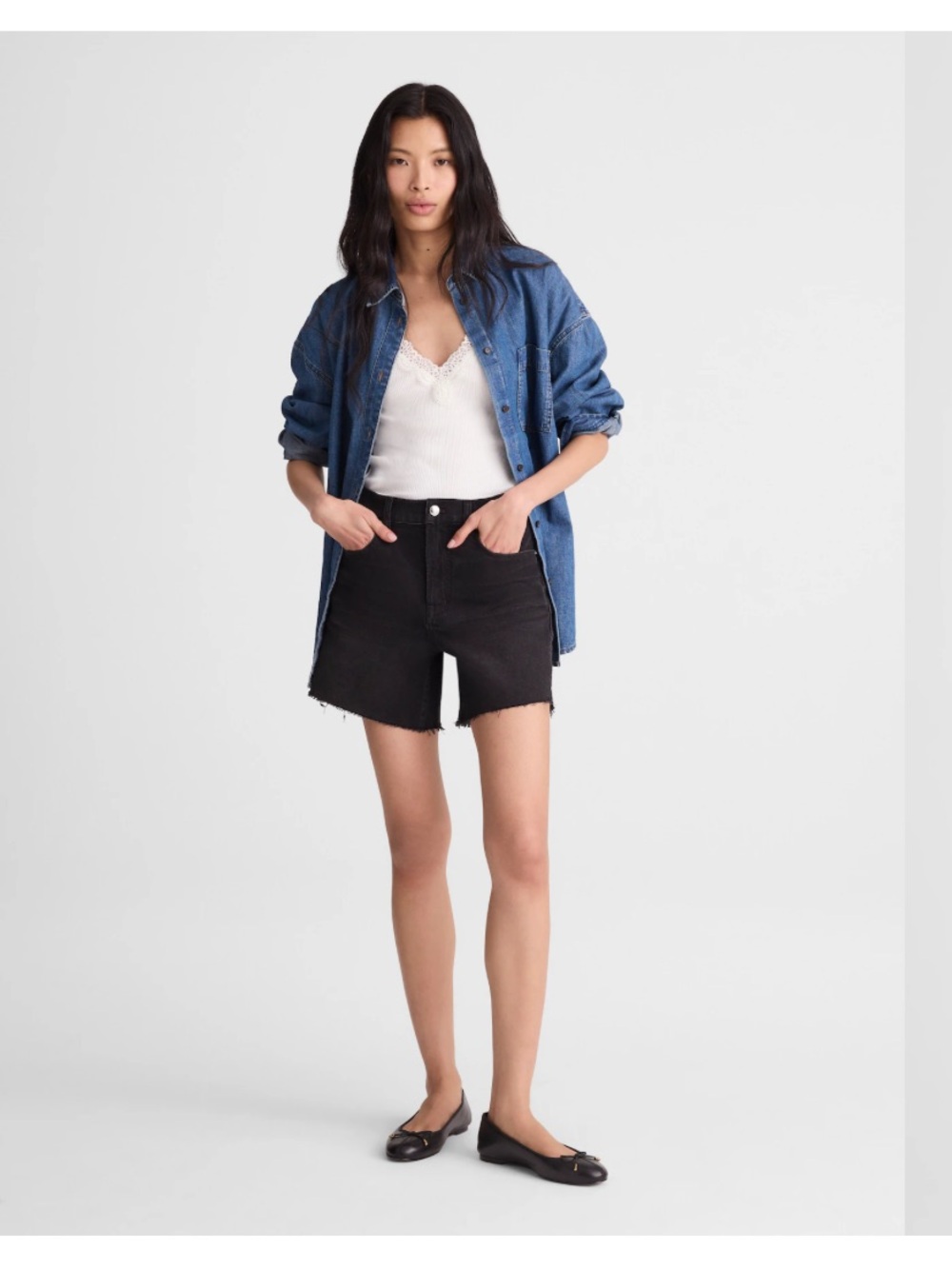 Madewell Black Mid-Length Cutoff Denim Short 6" inseam Women's 32